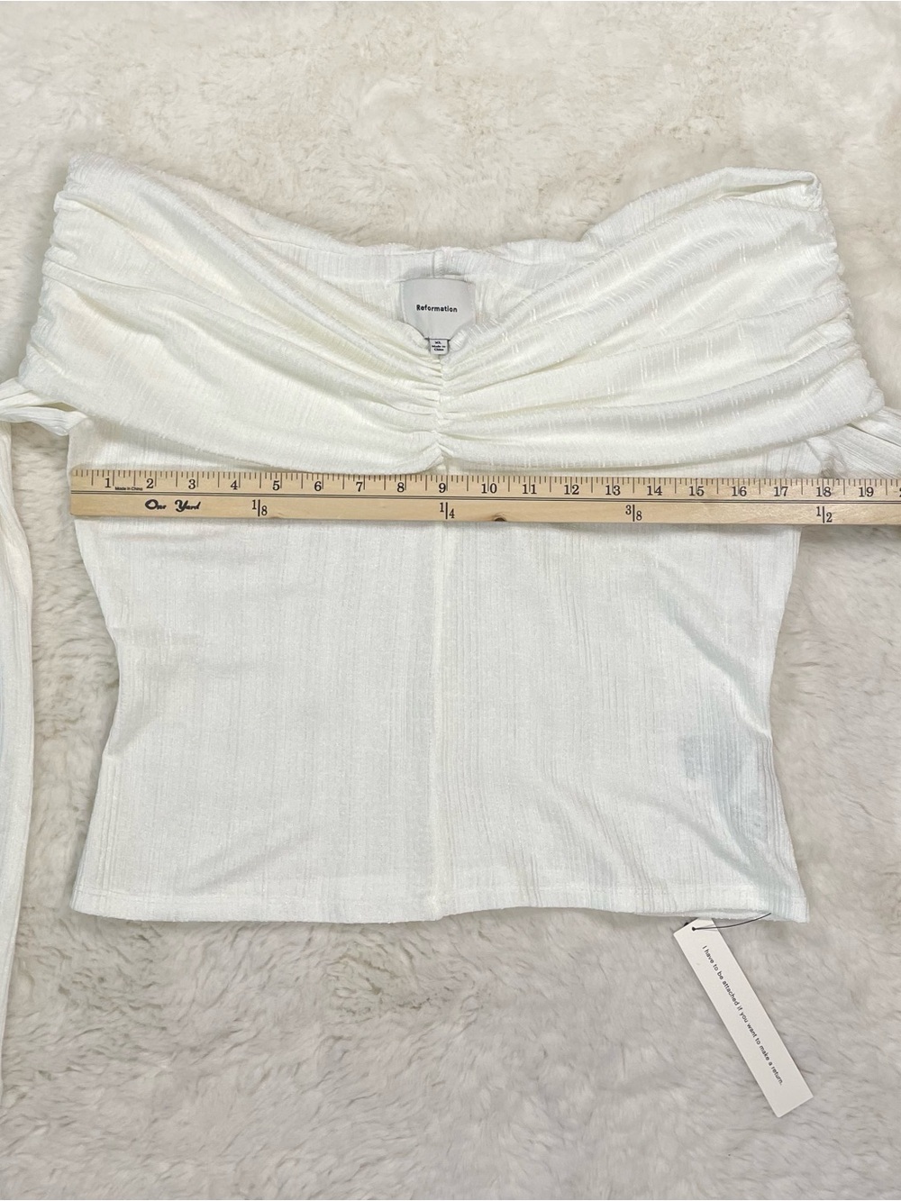 Reformation White Off-the-Shoulder Ruched Ribbed Top - Picture 3 of 7